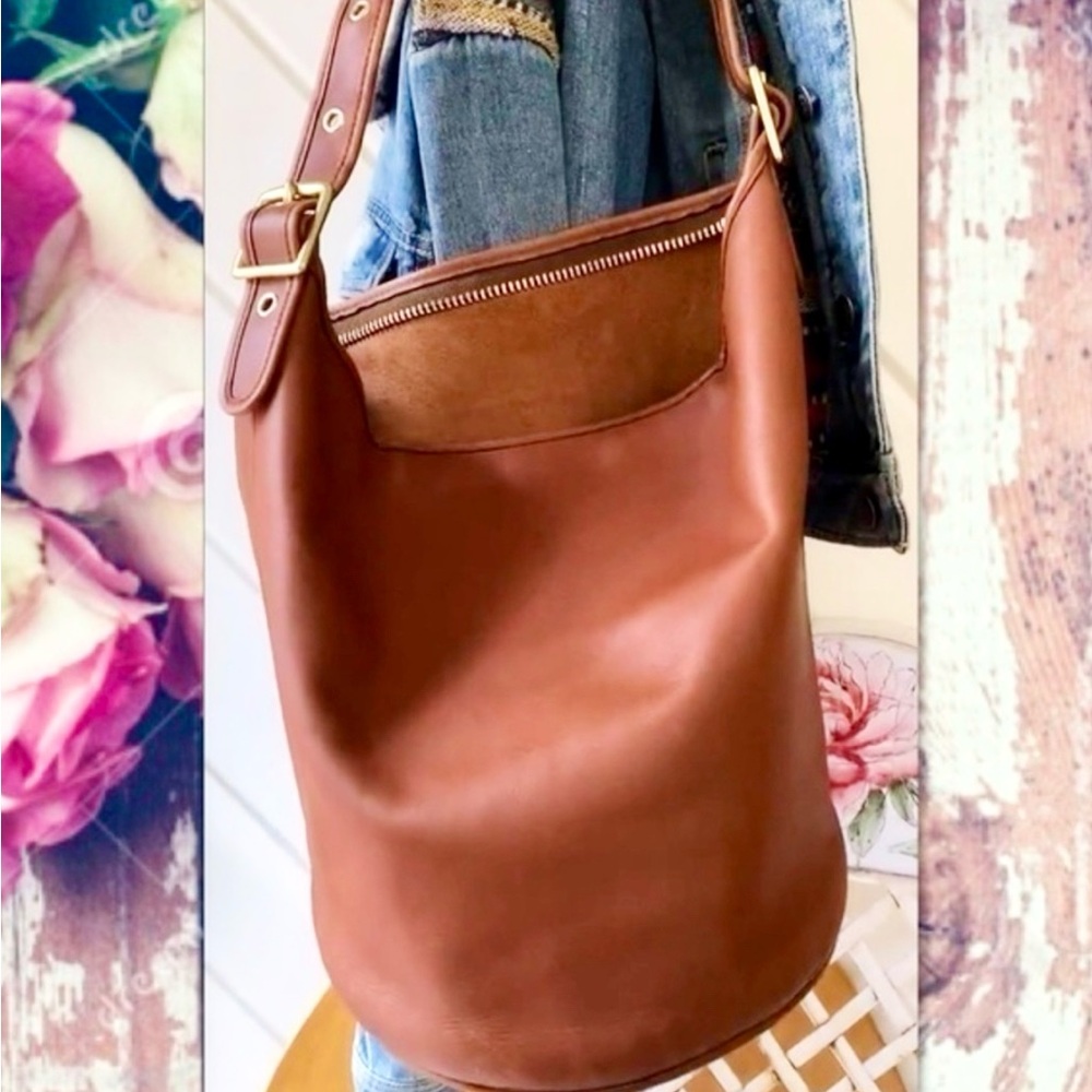 COACH BRITISH TAN LEATHER XL DUFFLE FEED SAC BUCKET BAG 9085 - Picture 12 of 16